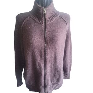 Vintage 90's Cotton Ginny Plus Brown Speckled Knit Zip-Up Mock Neck Sweater M